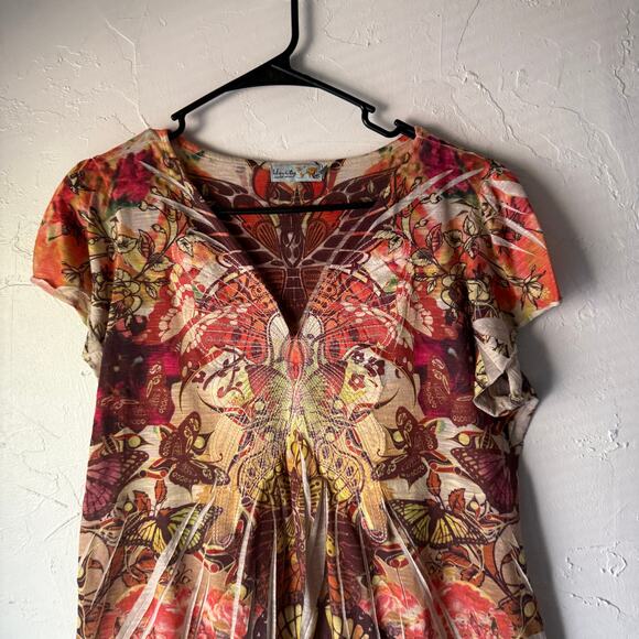 Unity Worldwear Butterfly Boho Tunic Top XL Y2K Festival Hippie Style - Picture 2 of 8